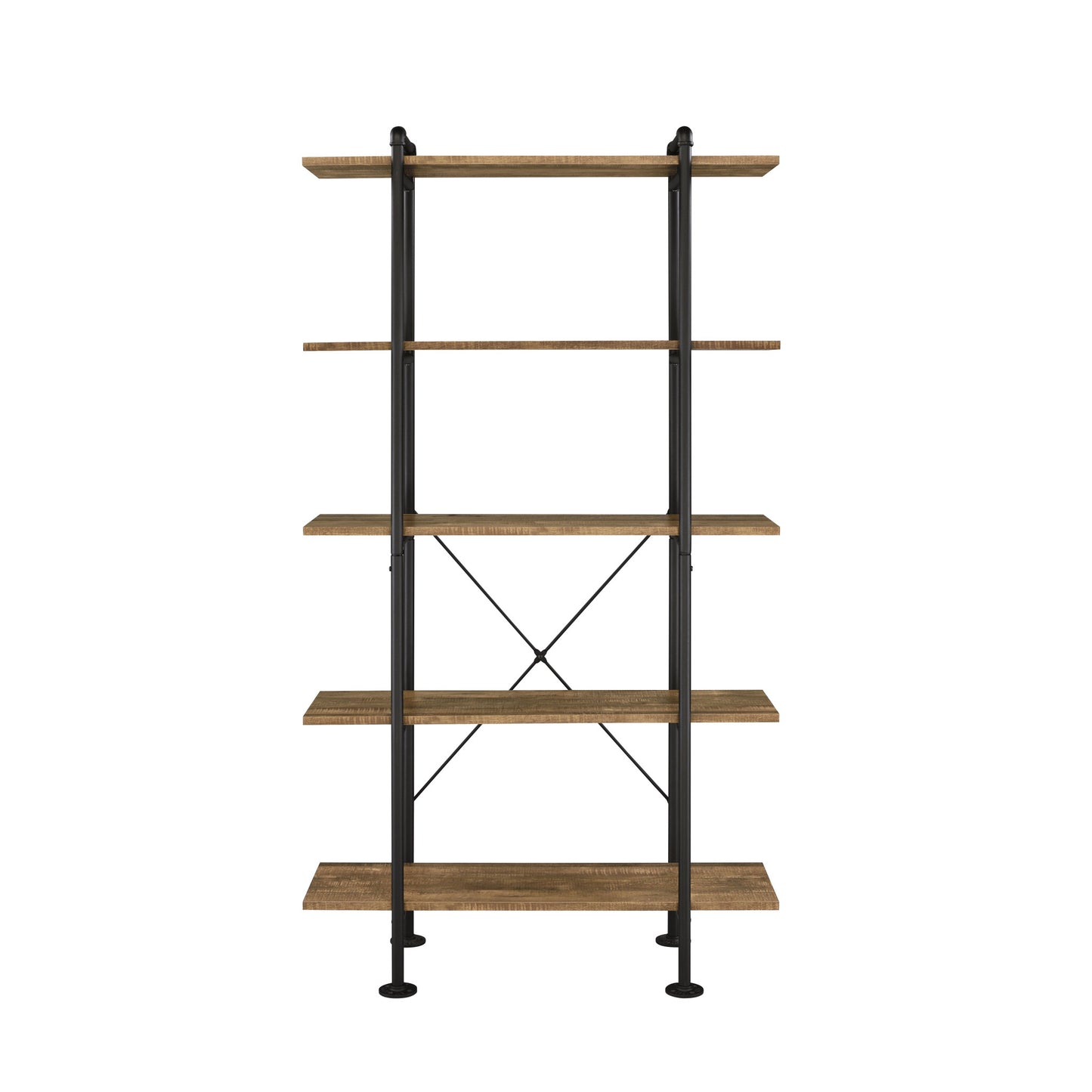 73" Brown and Black Metal Five Tier Etagere Bookcase