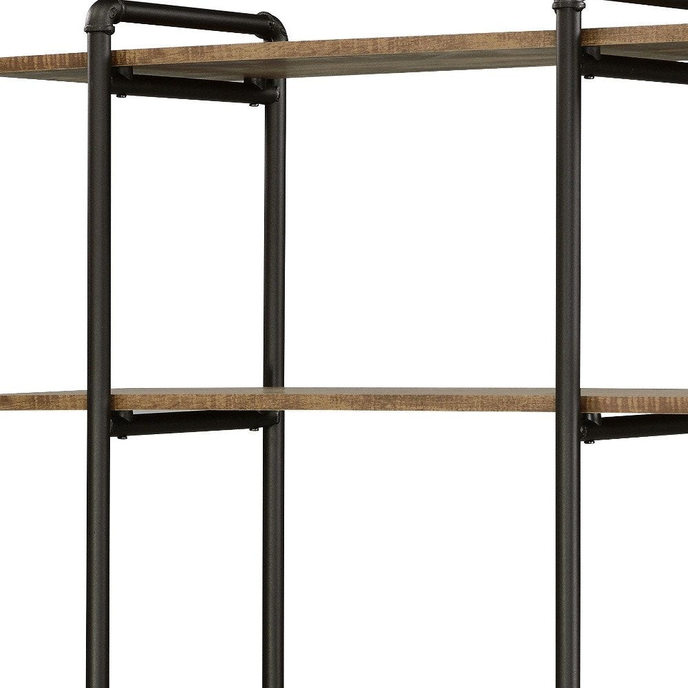 73" Brown And Black Metal Five Tier Etagere Bookcase