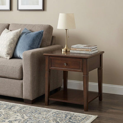 24" Walnut Manufactured Wood Rectangular End Table With Drawer And Shelf