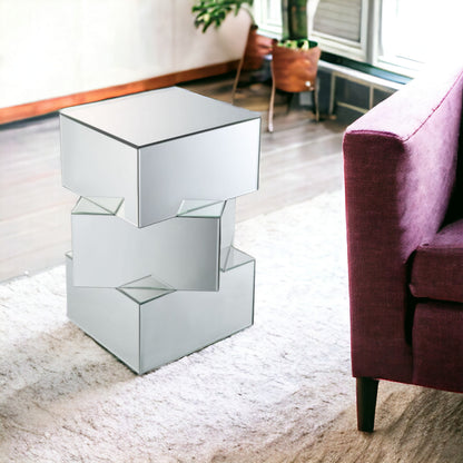 24" Clear Mirrored Square Mirrored End Table