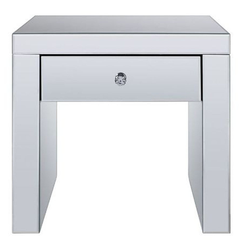 23" Silver Glass Square End Table With Drawer