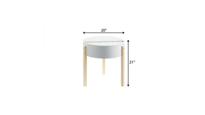 21" Natural Brown And White Manufactured Wood And Solid Wood Round End Table