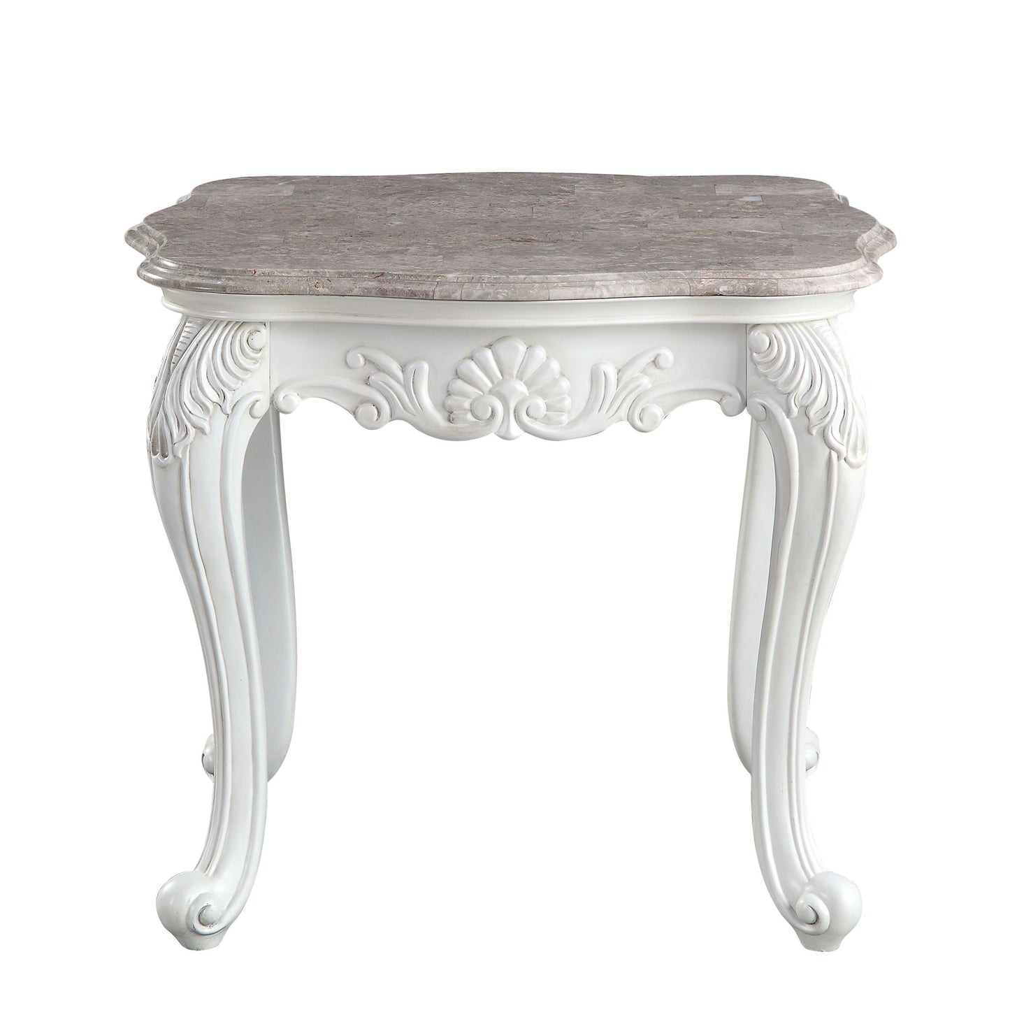 24" White And Marble Marble And Polyresin Rectangular End Table