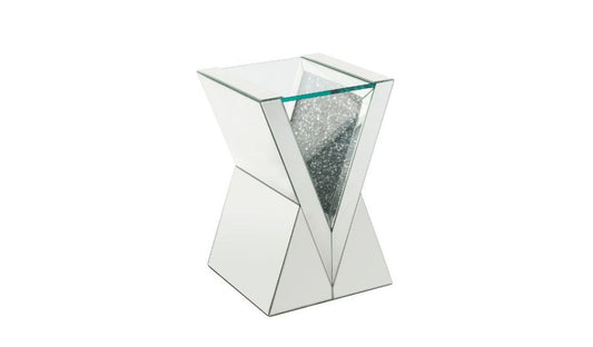 24" Silver And Clear Glass Square Mirrored End Table