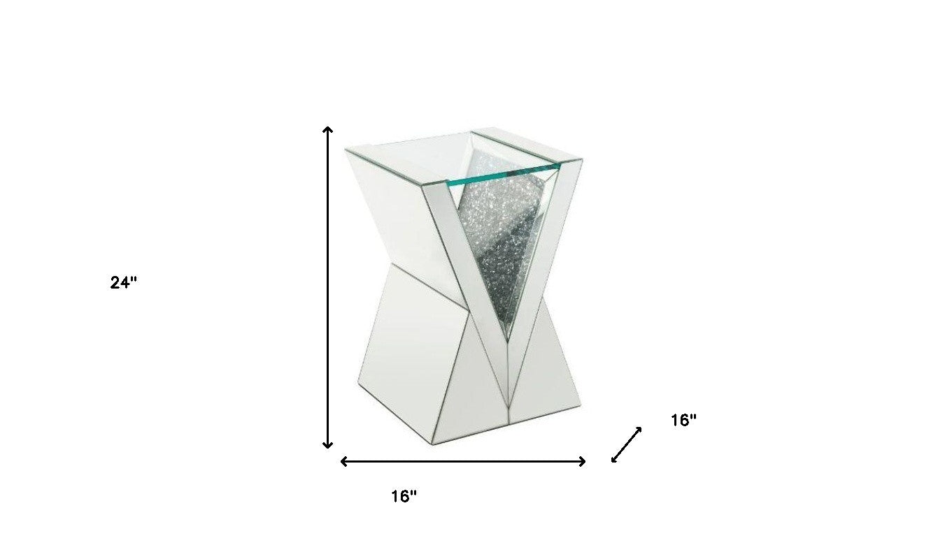 24" Silver And Clear Glass Square Mirrored End Table