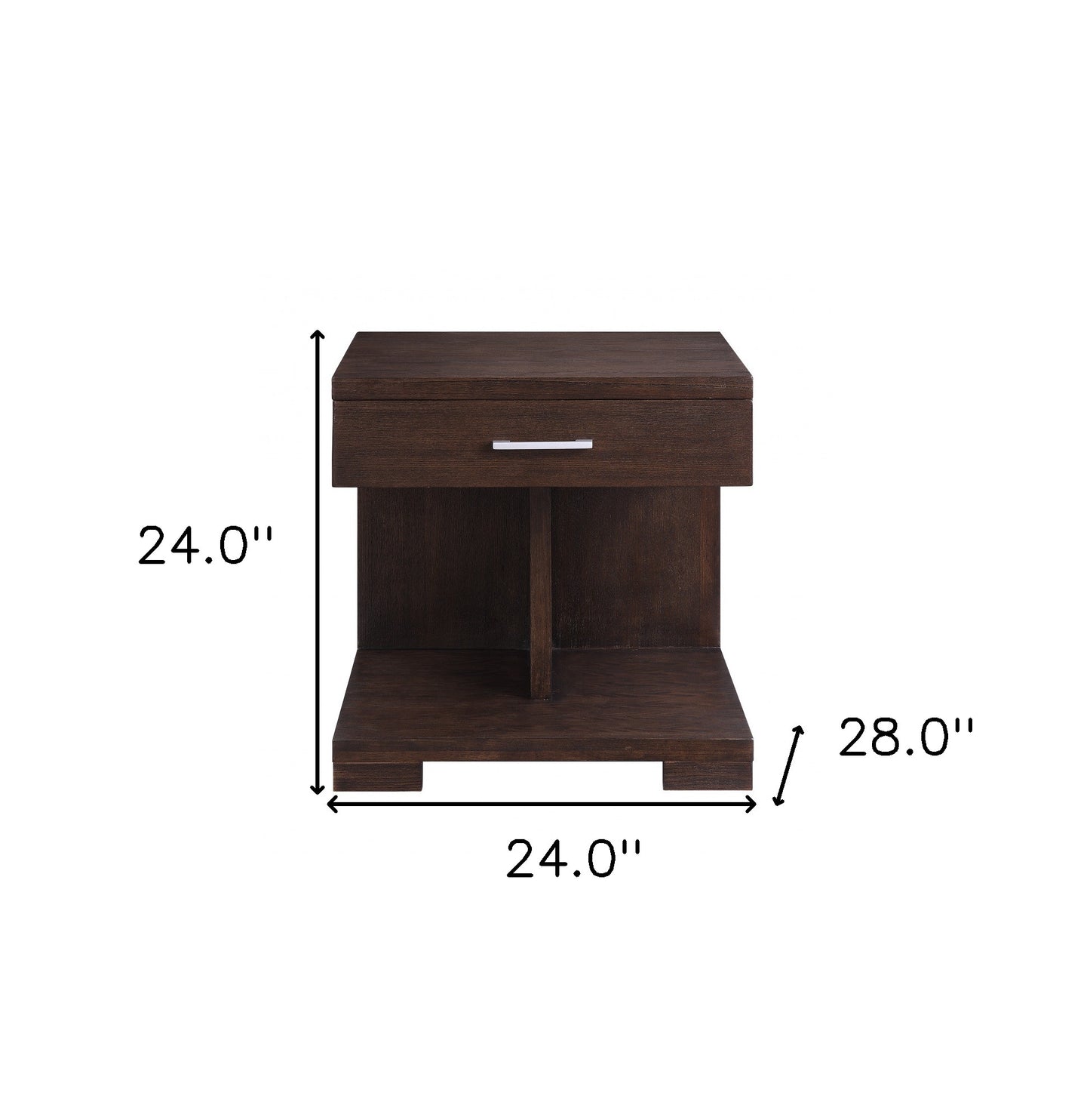 24" Brown Wood Square End Table With Drawer And Shelf