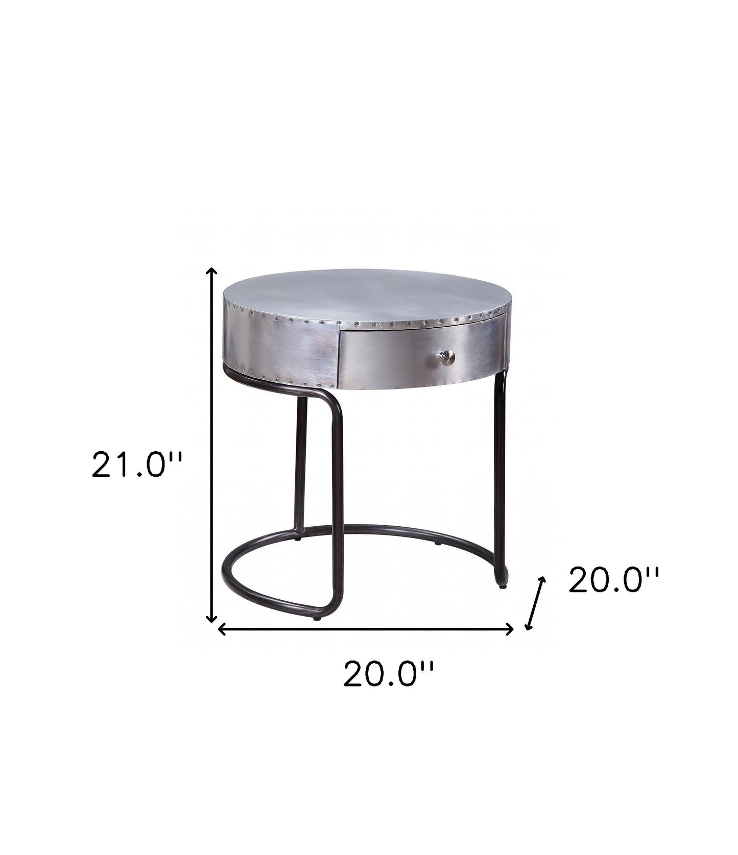 21" Aluminum And Manufactured Wood Round End Table With Drawer