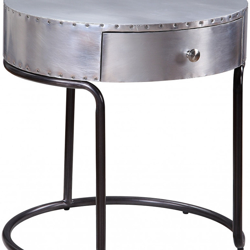 21" Aluminum And Manufactured Wood Round End Table With Drawer