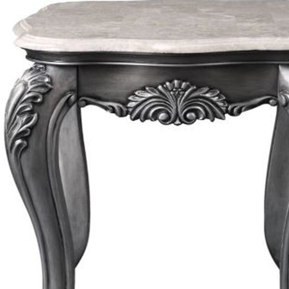 24" Gray And White Marble And Polyresin Rectangular End Table