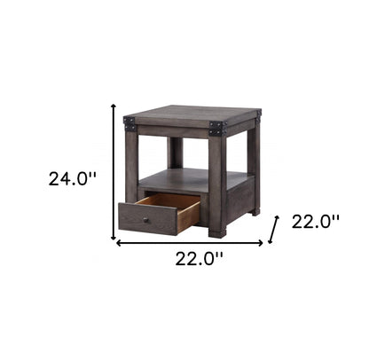 24" Ash Gray Square End Table With Drawer And Shelf