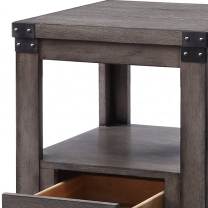 24" Ash Gray Square End Table With Drawer And Shelf