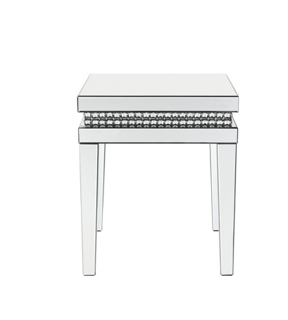 24" Clear And Silver Mirrored Square Mirrored End Table