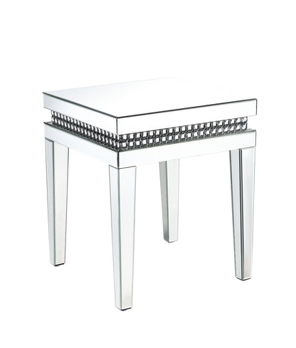 24" Clear And Silver Mirrored Square Mirrored End Table