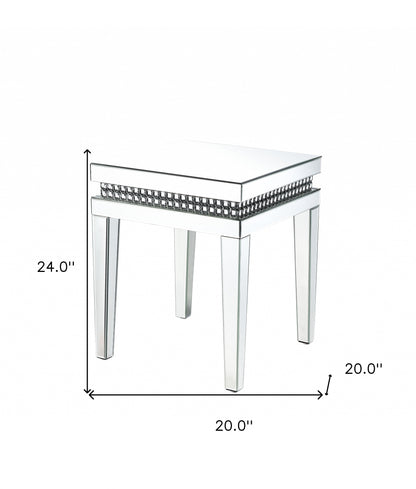 24" Clear And Silver Mirrored Square Mirrored End Table