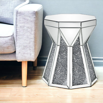 24" Gray And Silver Mirrored Round Mirrored End Table