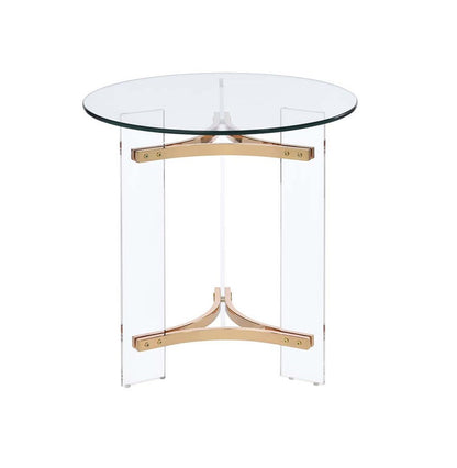 24" Gold And Clear Glass And Metal Round End Table