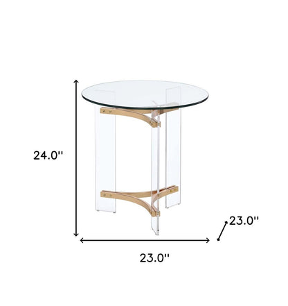 24" Gold And Clear Glass And Metal Round End Table