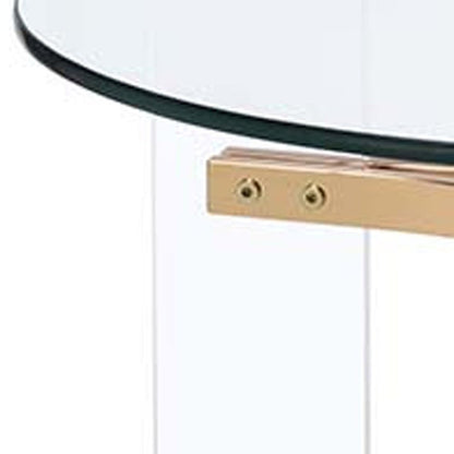 24" Clear And Gold Glass And Iron Round End Table