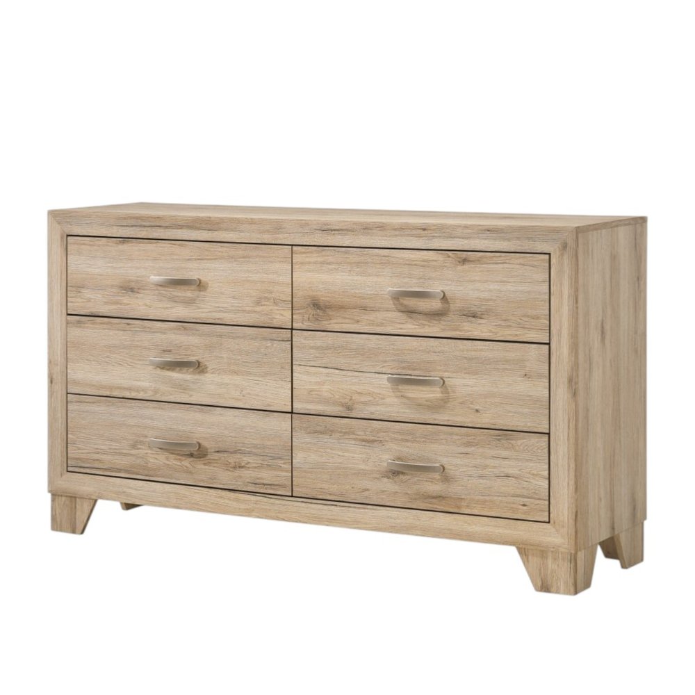 59" Natural Wood Six Drawer Double Dresser