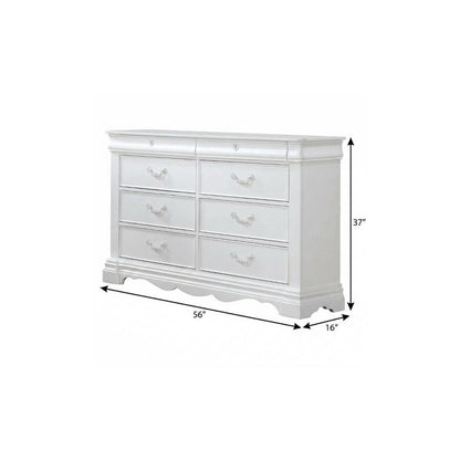 56" White Solid Wood Eight Drawer Double Dresser