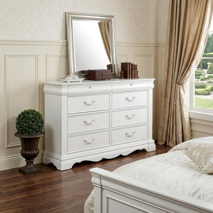 56" White Solid Wood Eight Drawer Double Dresser
