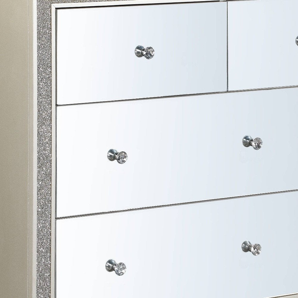 63" Champagne Solid and Manufactured Wood Mirrored Seven Drawer Triple Dresser