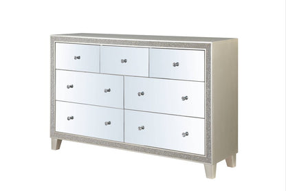 63" Champagne Solid and Manufactured Wood Mirrored Seven Drawer Triple Dresser