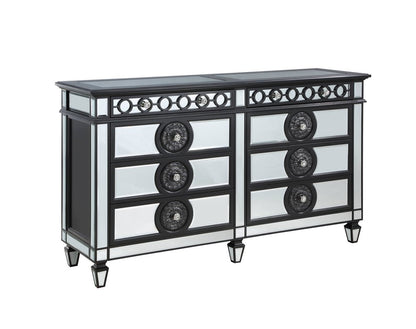 68" Black And Silver Wood Mirrored Eight Drawer Double Dresser
