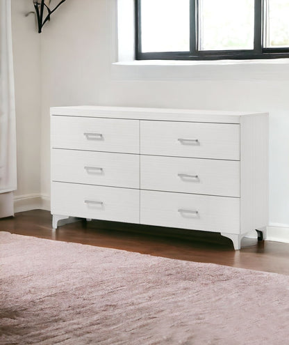 58" White Solid and Manufactured Wood Six Drawer Double Dresser