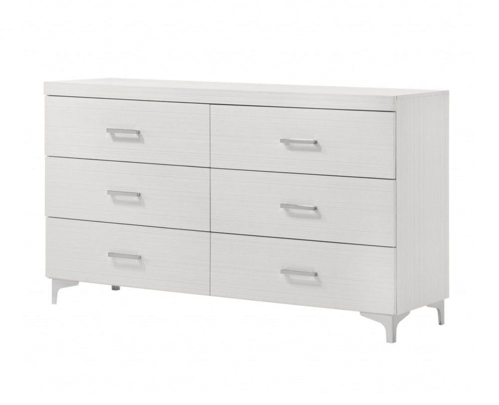 58" White Wood Six Drawer Double Dresser