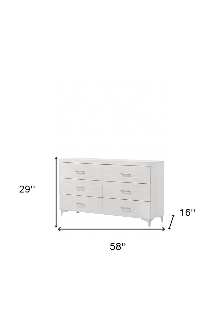 58" White Wood Six Drawer Double Dresser
