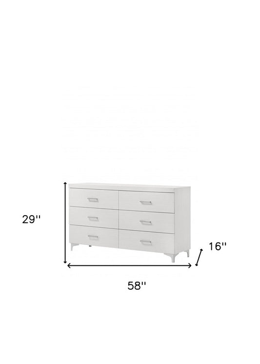 58" White Wood Six Drawer Double Dresser