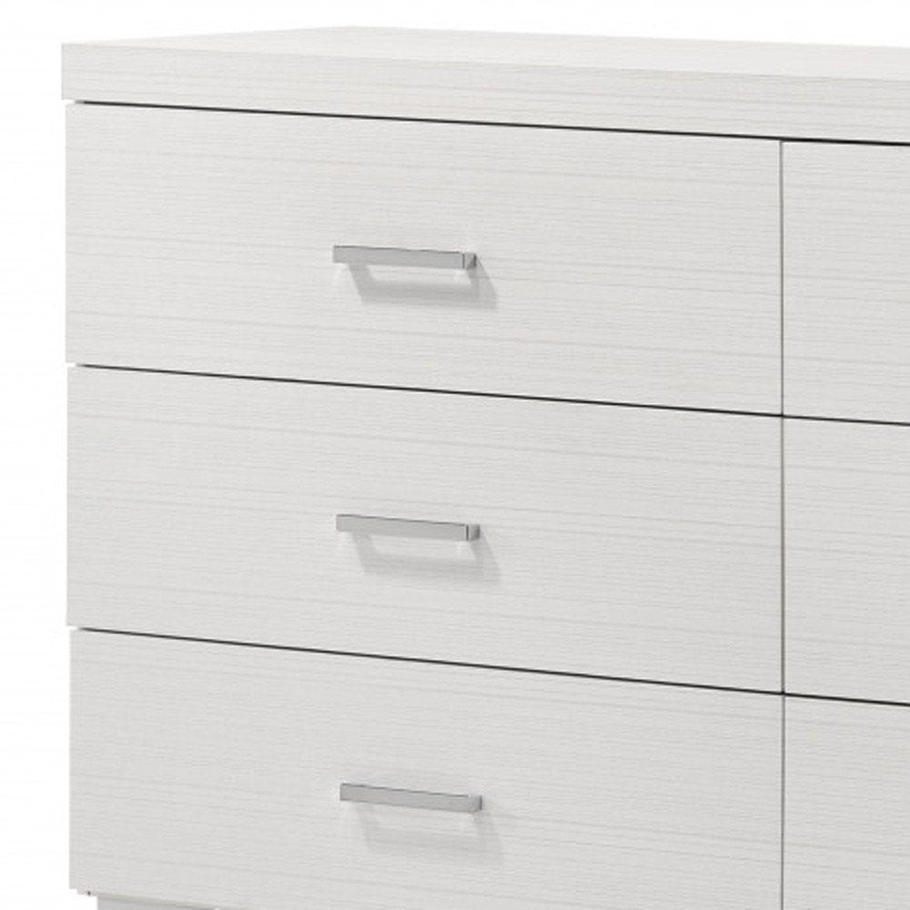 58" White Wood Six Drawer Double Dresser