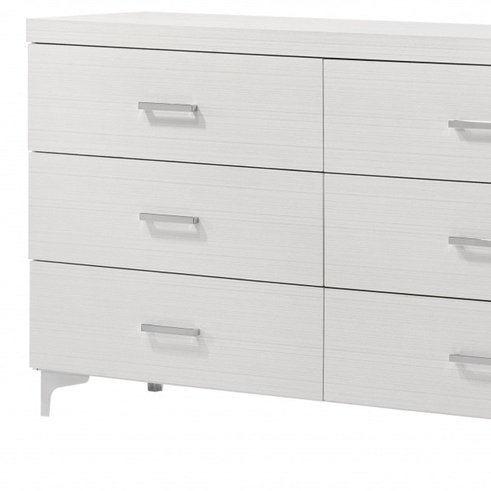 58" White Solid and Manufactured Wood Six Drawer Double Dresser