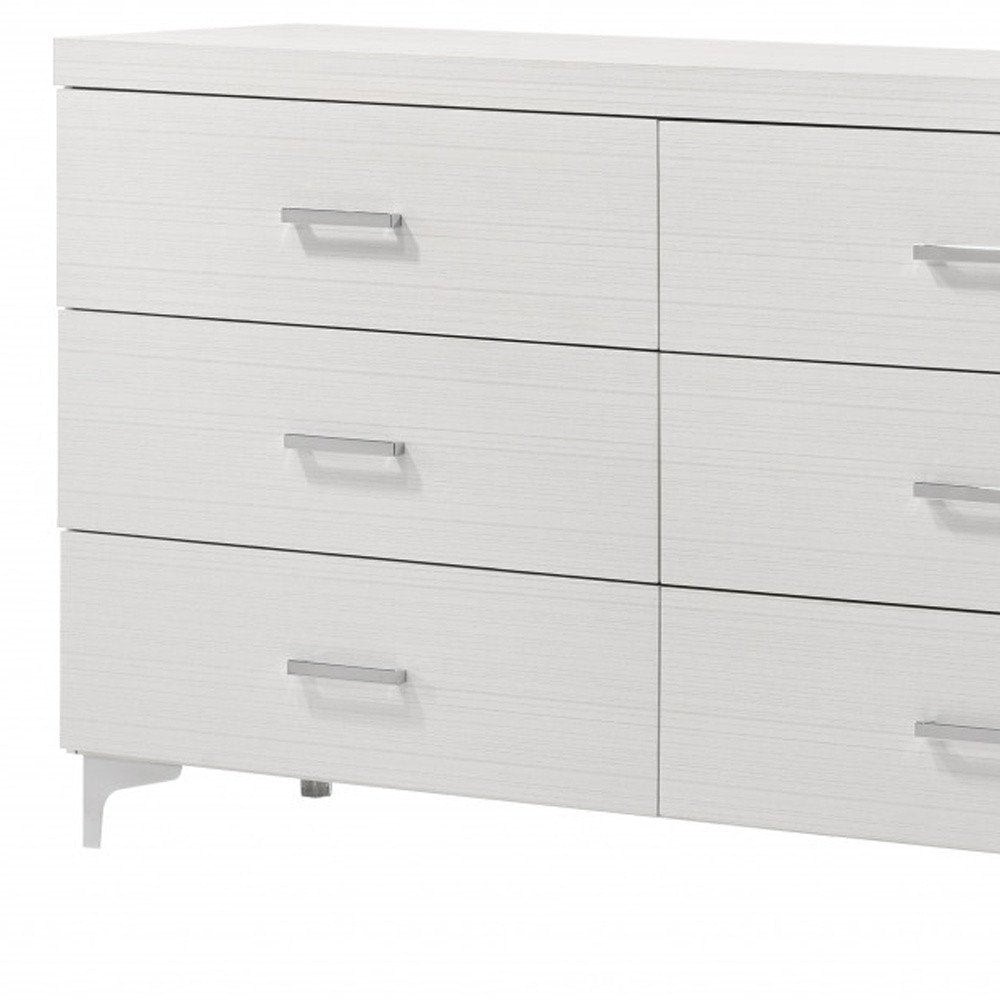 58" White Wood Six Drawer Double Dresser