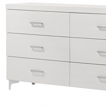 58" White Wood Six Drawer Double Dresser