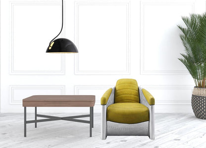 28" Yellow and Steel Blue Top Grain Leather Barrel Chair