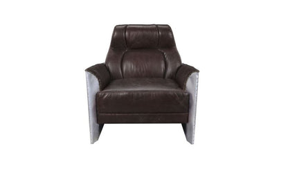 35" Espresso and Silver Top Grain Leather Tufted Club Chair
