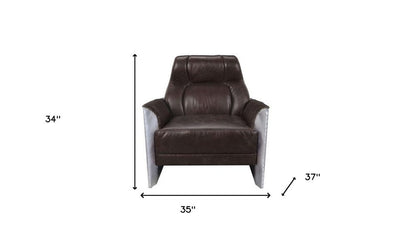 35" Espresso and Silver Top Grain Leather Tufted Club Chair