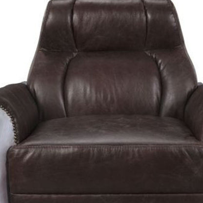 35" Espresso and Silver Top Grain Leather Tufted Club Chair