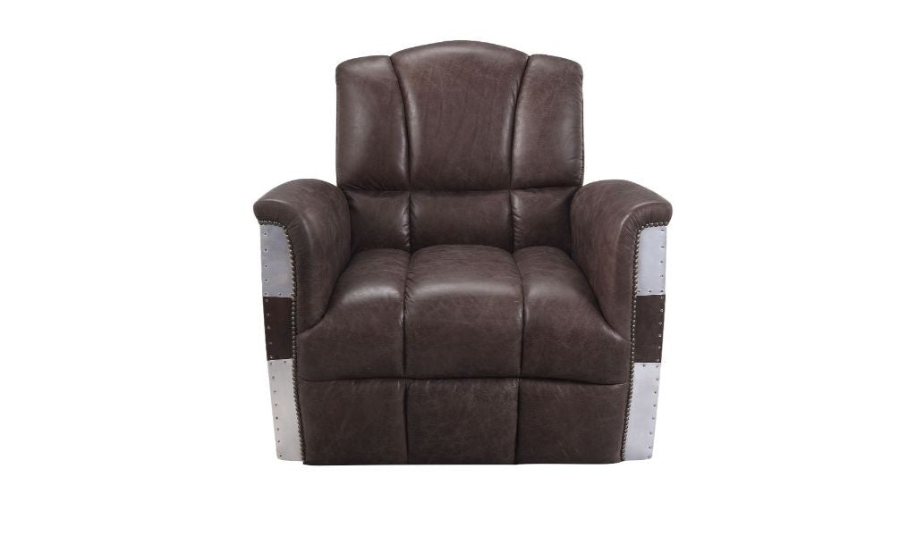 35" Retro Brown Top Grain Leather And Steel Patchwork Club Chair