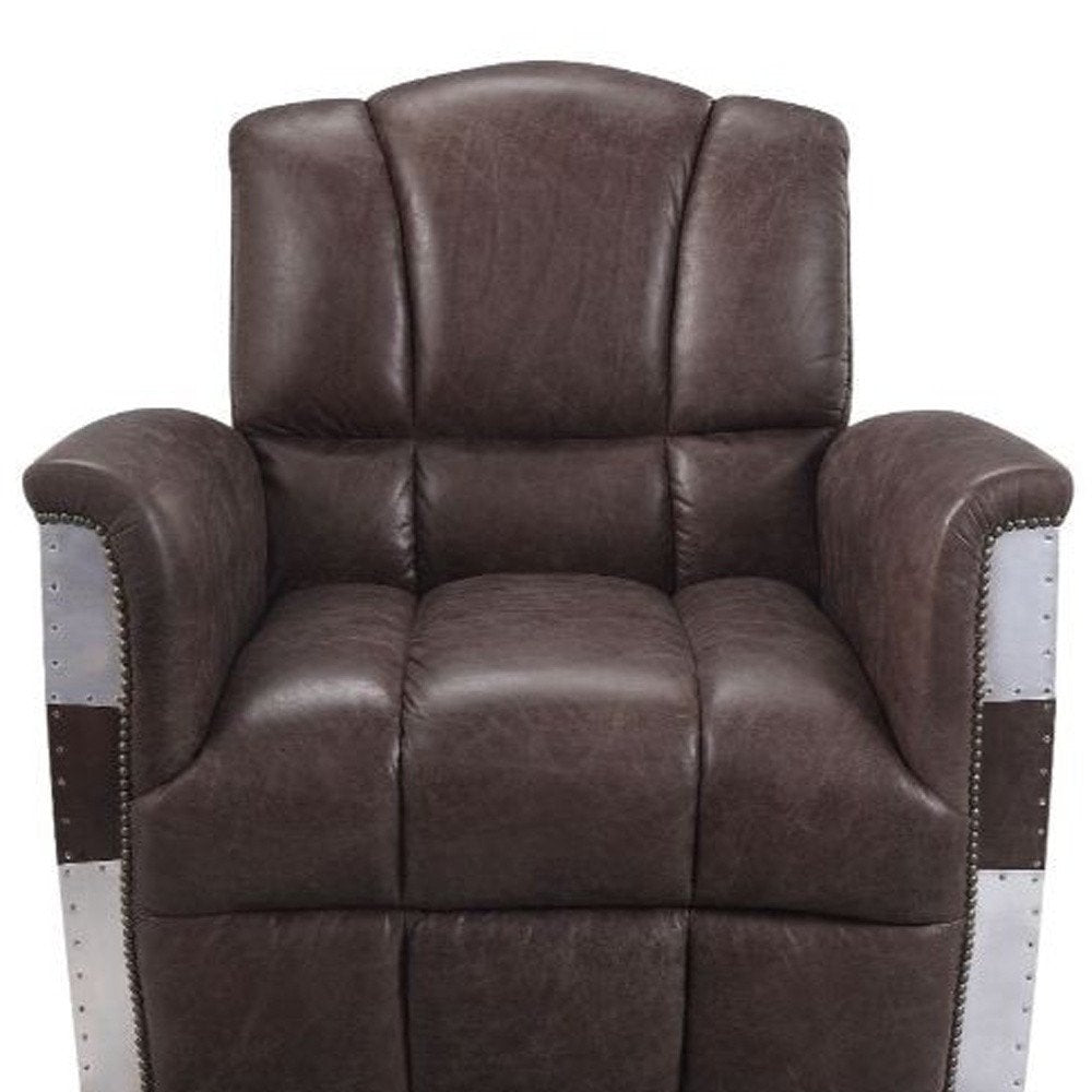 35" Brown Top Grain Leather Patchwork Club Chair
