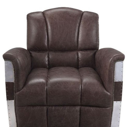 35" Brown Top Grain Leather Patchwork Club Chair