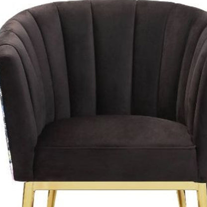 31" Black Velvet And Gold Striped Barrel Chair