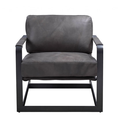 28" Gray and Steel Blue Top Grain Leather Arm Chair