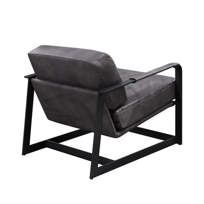 28" Gray and Steel Blue Top Grain Leather Arm Chair