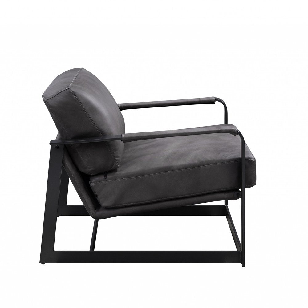 28" Gray and Steel Blue Top Grain Leather Arm Chair