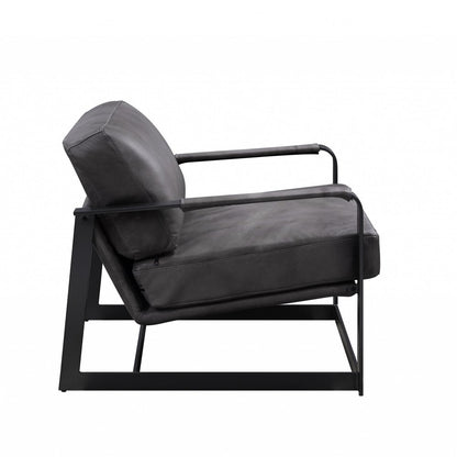 28" Gray and Steel Blue Top Grain Leather Arm Chair