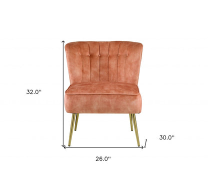 26" Burnt Orange and Brown Velvet Slipper Chair