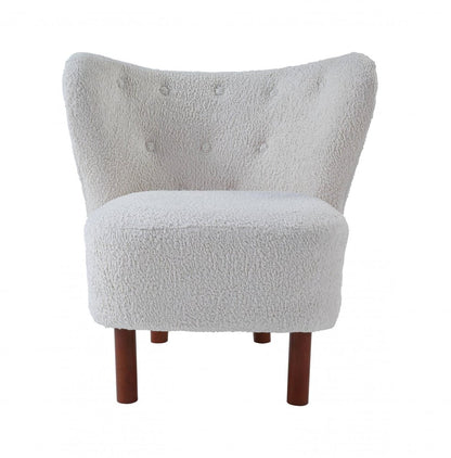 31" White and Brown Sherpa Polka Dots Wingback Chair